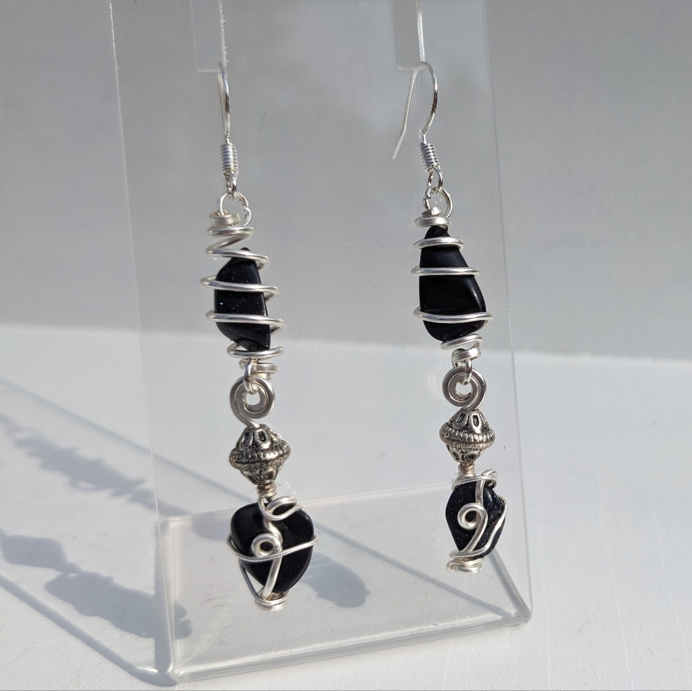 🌟SOLD🌟Goldstone Crystals Silver Earrings Long Positive Attitude Ambition - Picture 7 of 12